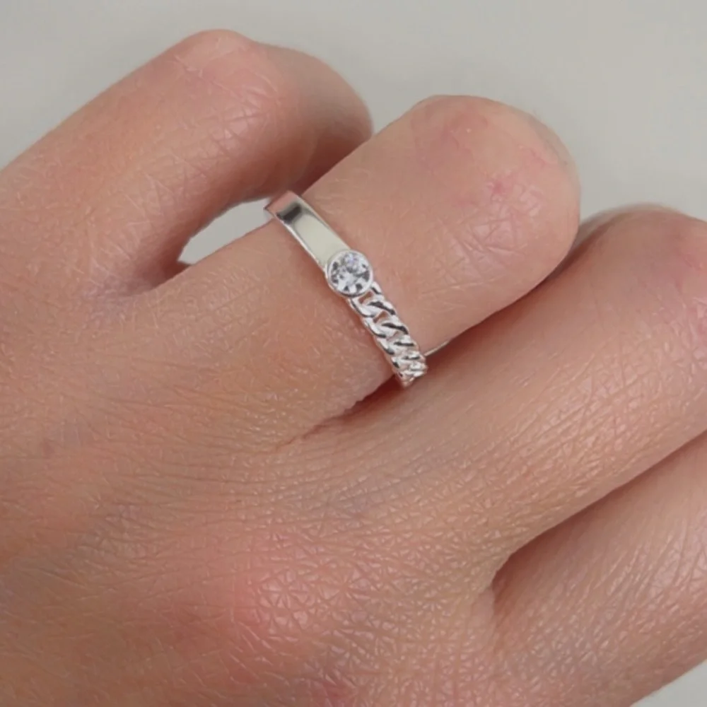 Sterling Silver Diamond Ring with Braided Band